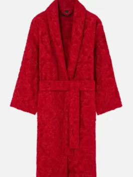 Versace Red Robe in professional finish with luxury side pockets and open hem cuffs.