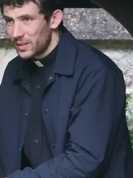 Wake Up Dead Man Josh O’Connor Jacket featuring professional black panels and a luxury buttoned closure.