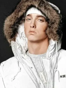 Eminem White Hooded Jacket in professional white cotton with luxury hooded collar design.