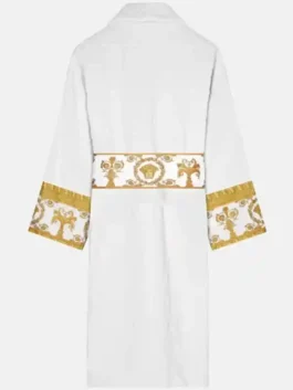 White Versace Robe back view highlighting professional white finish and luxury full length sleeves.
