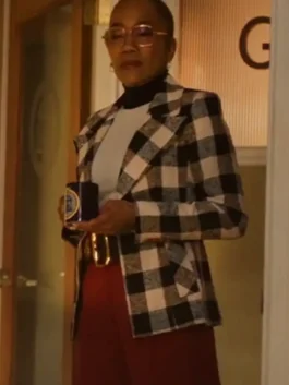 Will Trent S03 Amanda Blazer in professional black and beige wool with a luxury wide lapel collar.