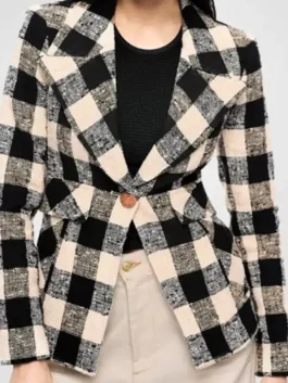 Will Trent S03 Amanda Blazer front view featuring professional wool panels and a luxury buttoned closure.