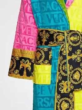 Versace Ari Haley Rich In Color Robe in professional multicolor terry with luxury lapel style collar design.
