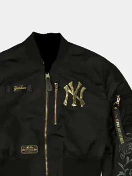 ALPHA X NEW ERA L-2B CROPPED BOMBER JACKET CLOSE-UP VIEW
