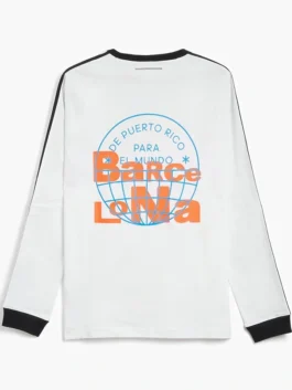 Adidas x Bad Bunny Barcelona Long-Sleeve T-Shirt back view showing rear design, sleeves, and relaxed fit