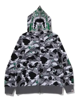 BAPE x Hidden STA Camo Tiger Hoodie front view showing camo print, tiger detail, and hooded design