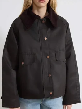 Broad Trip 2026 Sophia Bush Grey Jacket close-up showing collar and front details