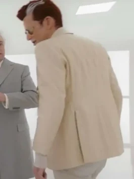 Good Omens S03 David Tennant Beige Blazer back view with plain beige tailored design