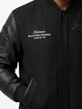 Denver Broncos Triple Black Wool Varsity Jacket Close-Up View