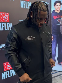 Denver Broncos Triple Black Wool Varsity Jacket Front View