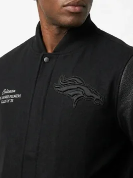 Denver Broncos Triple Black Wool Varsity Jacket View Design