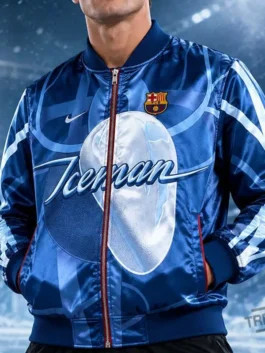 Drake Iceman FC Barcelona Bomber Jacket Close-Up View