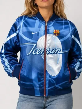 Drake Iceman FC Barcelona Bomber Jacket Closure Look
