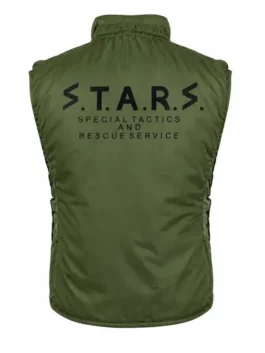 Evil Chris Redfield Green Tactical Vest front view showing pockets, straps, closure, and tactical design