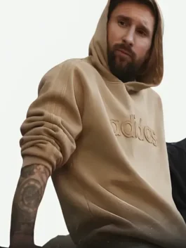Lionel Messi Adidas Backyard Legends World Cup Hoodie side view with long sleeves and ribbed cuffs