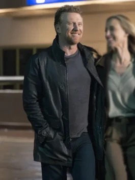 Greys Anatomy S22 Kevin McKidd Black Leather Jacket front view with sleek black finish