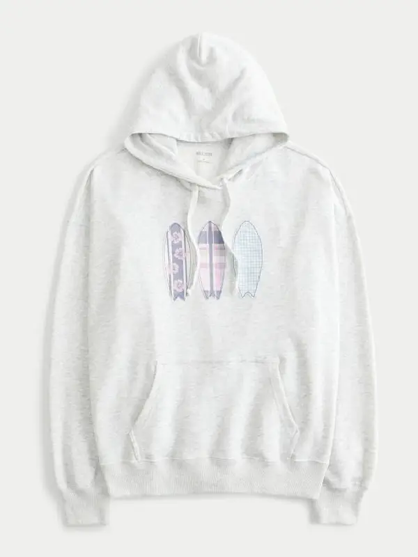 Hollister Oversized Surfboard Graphic Fleece Hoodie For Men And Women