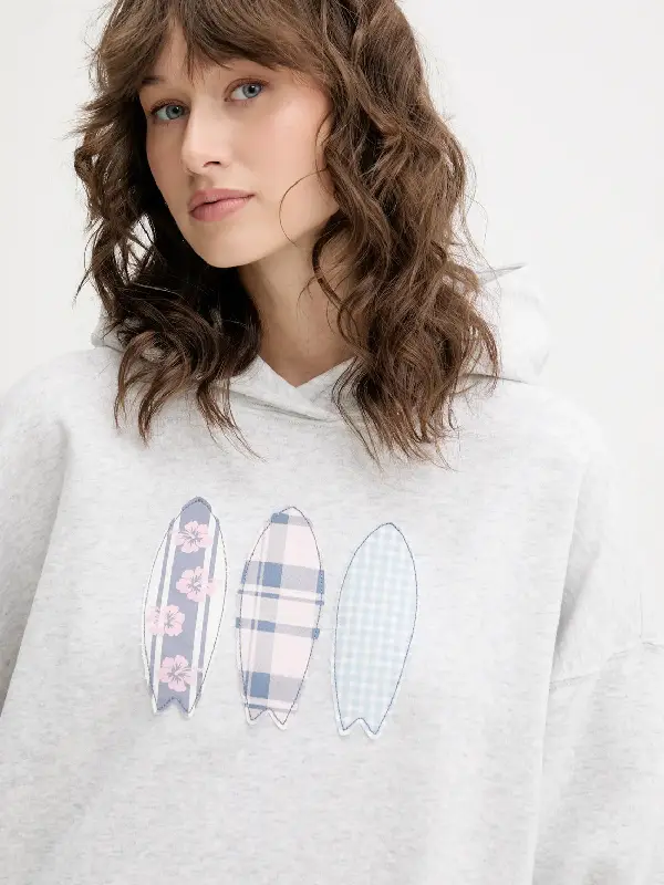 Hollister Oversized Surfboard Graphic Hoodie Close Up