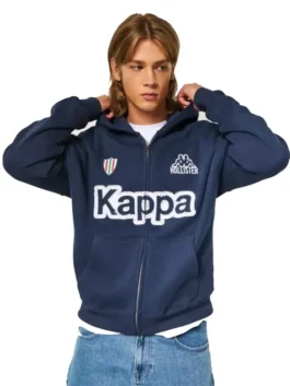 Hollister x Kappa Boxy Zip-Up Logo Graphic Hoodie Front Look
