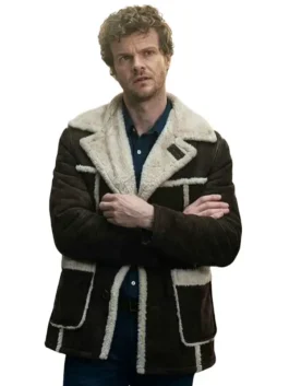 Hughie Campbell The Boys S05 Shearling Leather Jacket front view with fur collar