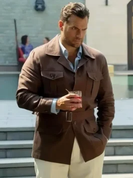 In the Grey 2026 Henry Cavill Brown Jacket front view with clean brown finish
