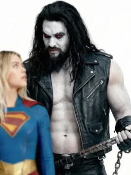 Supergirl Jason Momoa Leather Vest close-up showing collar and front details