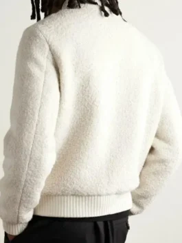 John Legend Brandon Boucle Bomber Jacket back view showing textured boucle material and relaxed fit