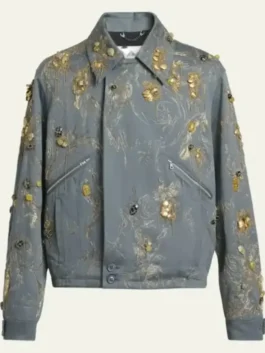 John Legend Grey Embellished Jacket view look showing grey color, embellishment, and clean fit