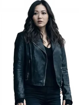 Karen Fukuhara The Boys S05 Black Leather Jacket front view with zipper closure