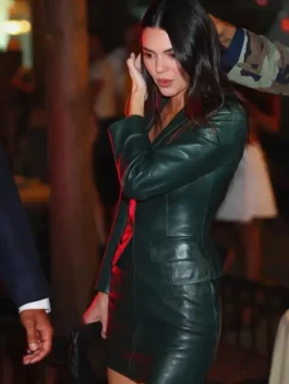 Kendall Jenner NYC Green Leather Jacket Side View