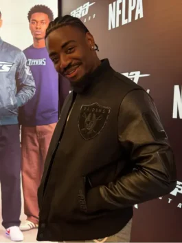 Las Vegas Raiders Triple Black Varsity Jacket Front View