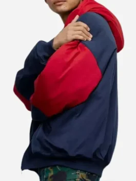 Side view of Martine Rose Big Business Navy Hoodie showing oversized fit and hooded streetwear design