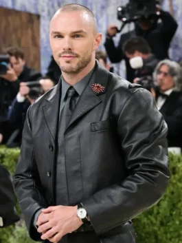 Nicholas Hoult Met Gala 2026 Leather Jacket side view with long fitted sleeves
