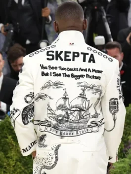 Skepta Met Gala 2026 Printed Jacket back view with detailed printed pattern