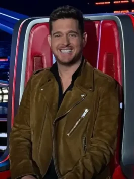 Michael Buble Brown Leather Jacket Front View