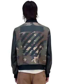 Michael Bublé Camouflage Print Bomber Jacket back view showing camouflage print and bomber jacket fit