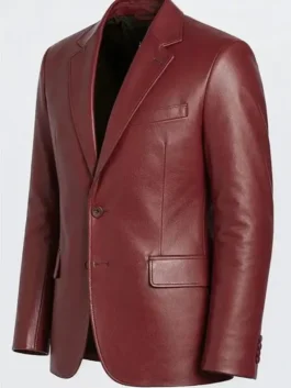 Moses G Maroon Leather Blazer View Look