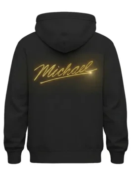 Michael 2026 Black Pullover Hoodie back view with plain black hooded finish
