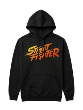 Street Fighter Movie Black Hoodie front view with black fabric and bold casual design