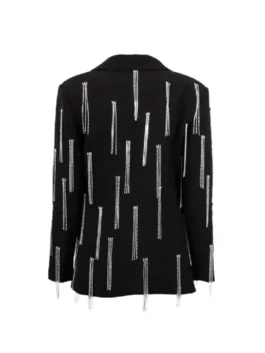 Natalia Albertini Embellished Fringe Blazer back view showing rear fringe accents and structured blazer shape