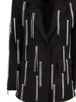 Natalia Albertini Embellished Fringe Blazer close-up view showing fringe work, embellishment, and stitching