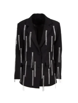 Natalia Albertini Embellished Fringe Blazer view look showing fringe details and embellished blazer style