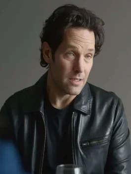 Power Ballad 2026 Paul Rudd Black Leather Jacket side view with smooth leather finish