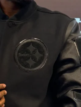 Pittsburgh Steelers Triple Black Wool Varsity Jacket Close-Up Design