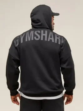 Men’s heavyweight athletic hoodie with a structured hood and bold back lettering.