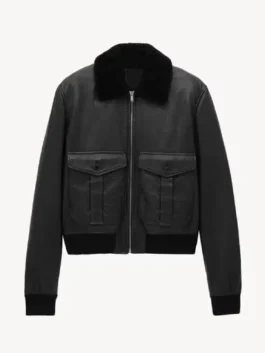 Promo John Legend Fur Collar Leather Jacket view look showing fur collar, leather texture, and clean fit