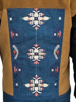 Reba Embroidered Suede Denim Jacket design view showing embroidery work, stitching, and suede denim texture