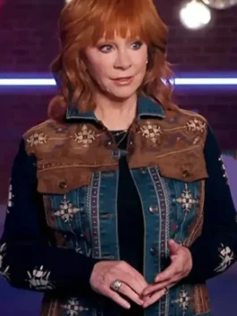 Reba Embroidered Suede Denim Jacket front view showing embroidery, collar, closure, and denim design