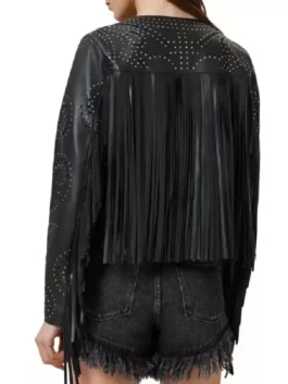 Reba McEntire Black Fringed Leather Jacket Back View