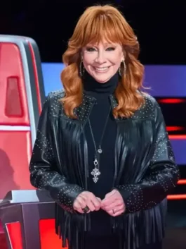 Reba McEntire Black Fringed Leather Jacket Front View